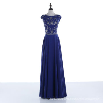 Blue Boat Neck Real Sample 2017 Evening Prom Dress